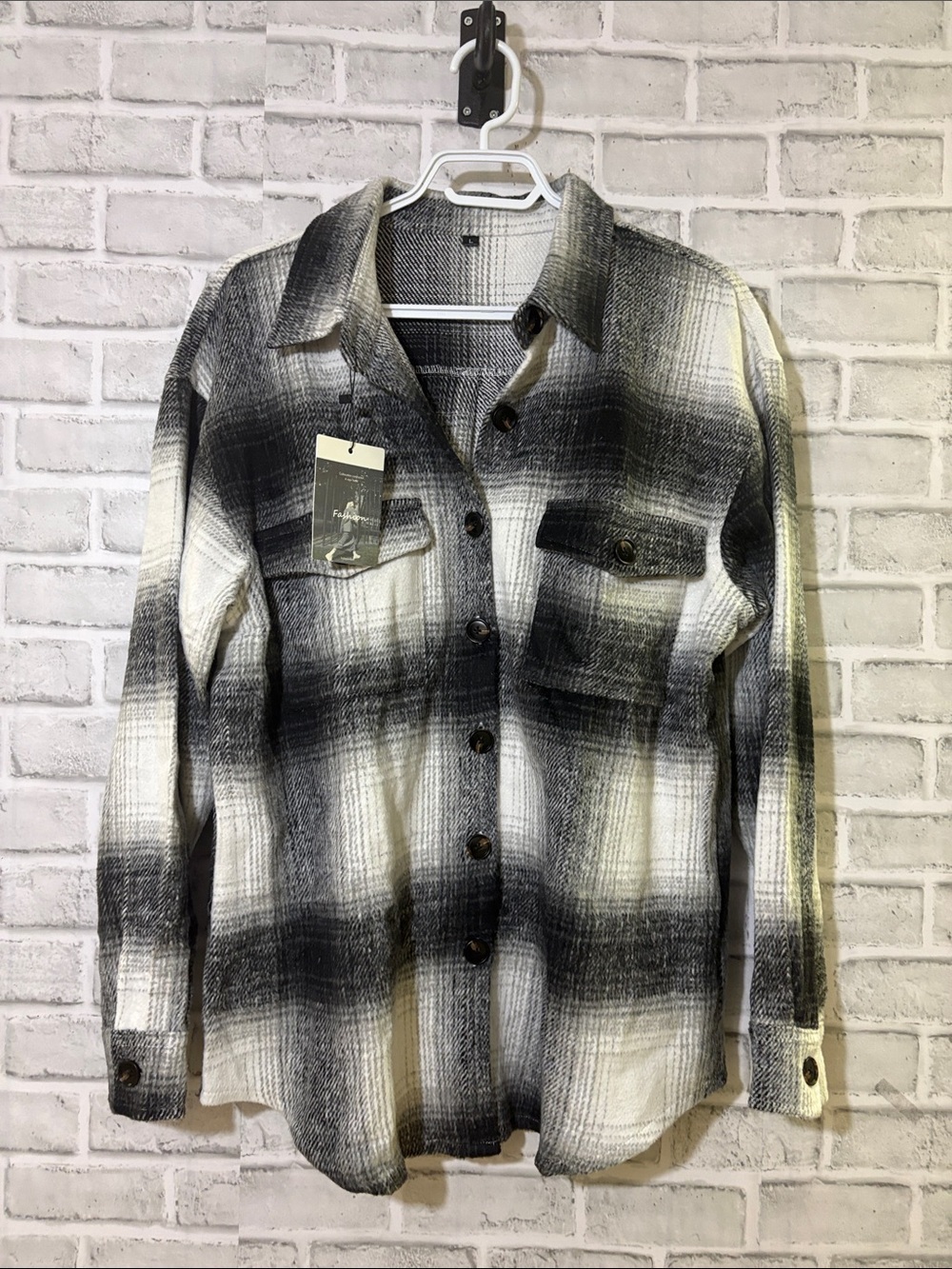 Black & White Plaid Shacket Jacket | Button Front, Cozy Layering Piece large new